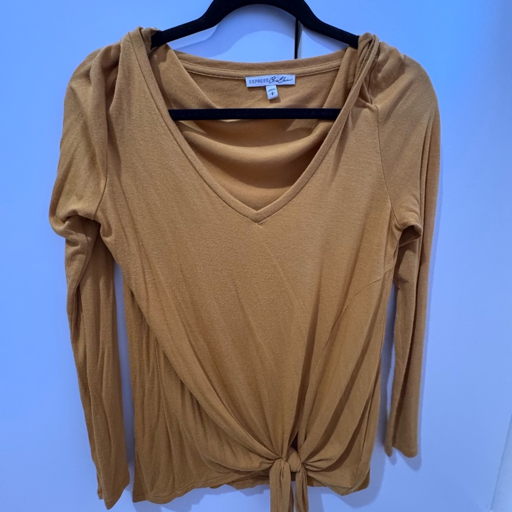 Express Mustard Long Sleeve V-Neck Top